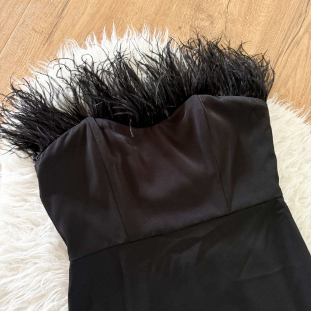 Revolve LPA Black Feather Sweetheart Neckline Aurora Dress | Size S - Picture 4 of 12